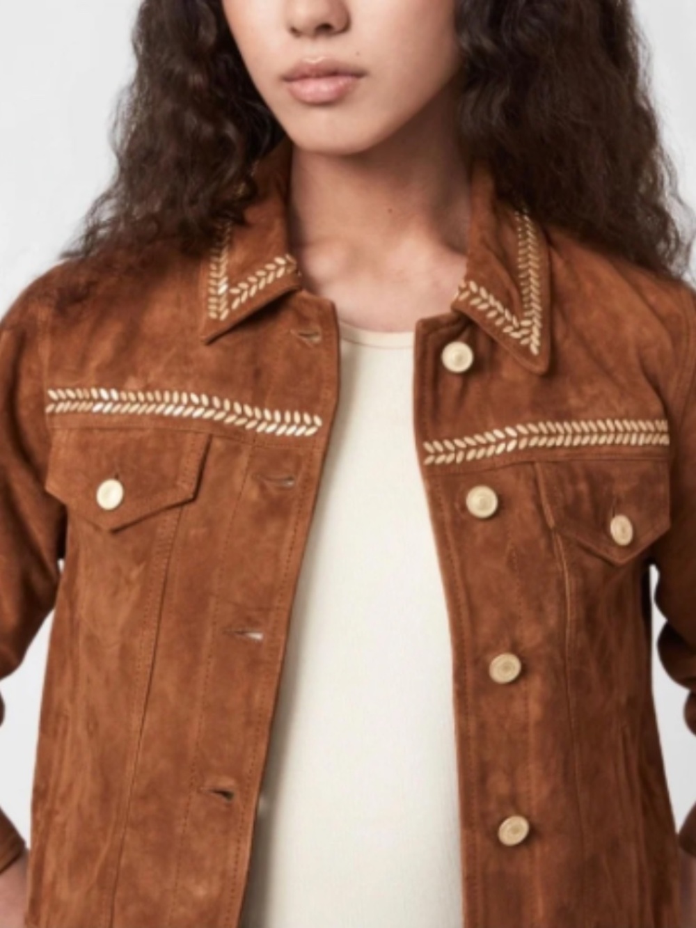 NWT All Saints Delvy Brown Suede Trucker Jacket (WL069U) - Picture 4 of 13